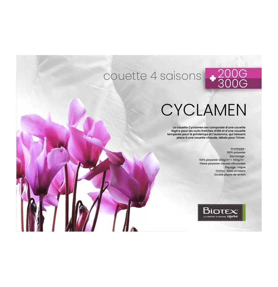 Couette synthéthique Cyclamen 200g + 300g - Biotex Couette synthéthique Cyclamen 200g + 300g - Biotex